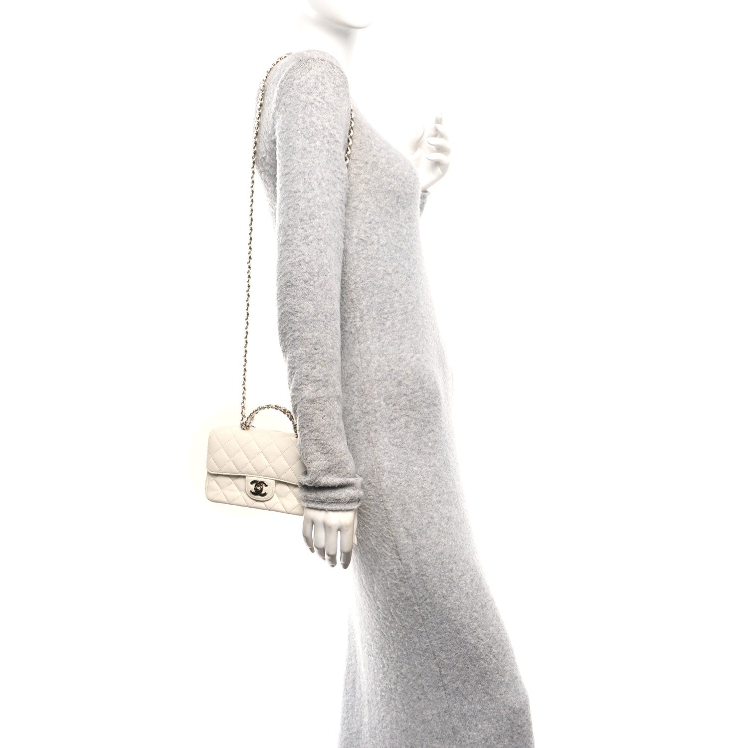 Chanel Lambskin Quilted Mini Crystal Top Handle Rectangular Flap White