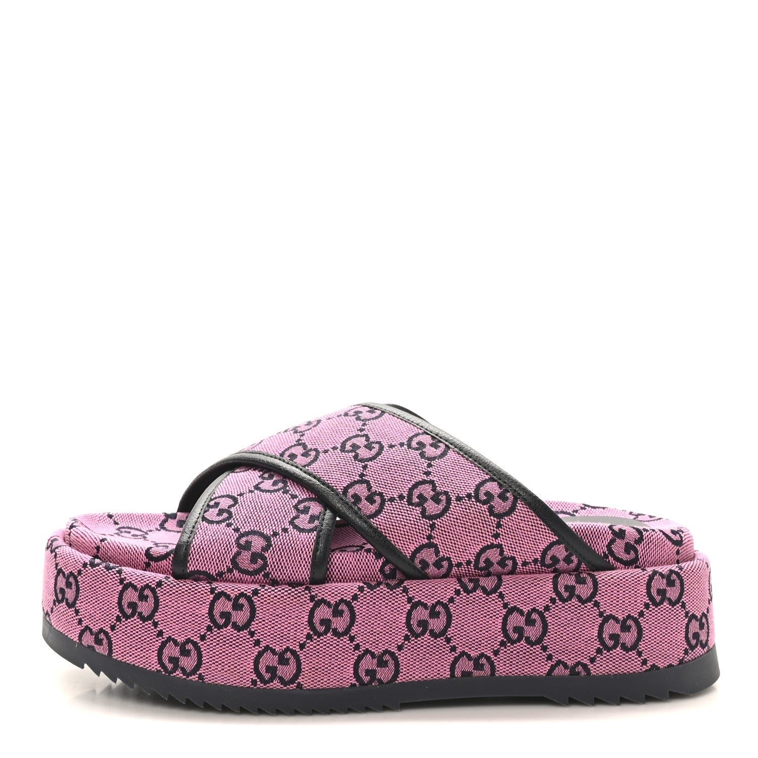 Gucci Monogram Multicolor Criss Cross Platform Slide Sandals 36.5 Pink Blue