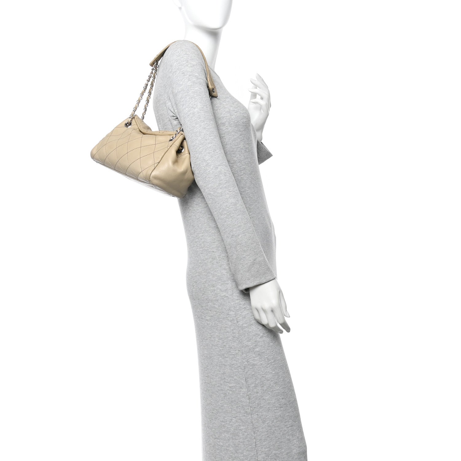 Chanel Lambskin Stitched Accordion Tote Beige