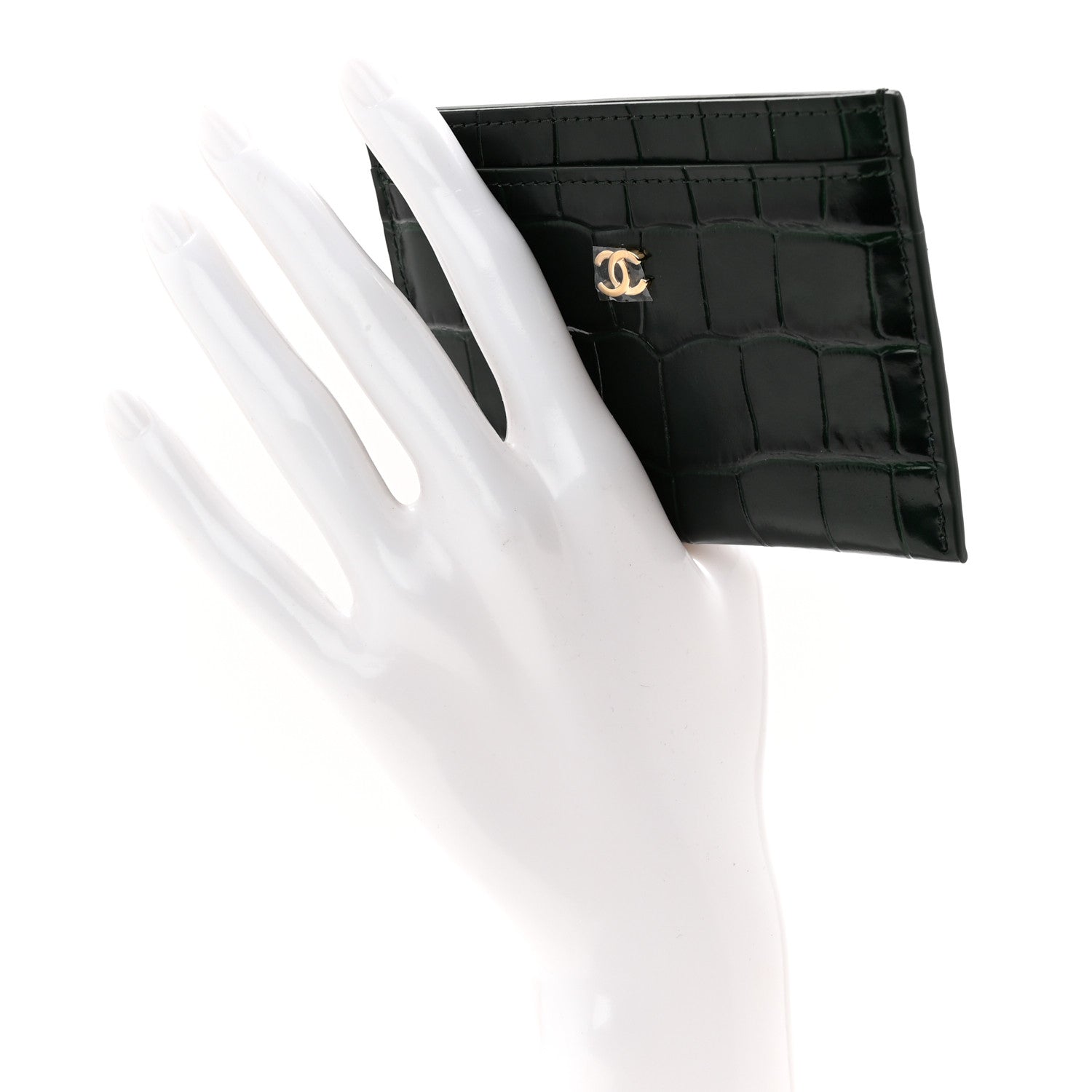 Calfskin Crocodile Embossed Crococo Card Holder Emerald