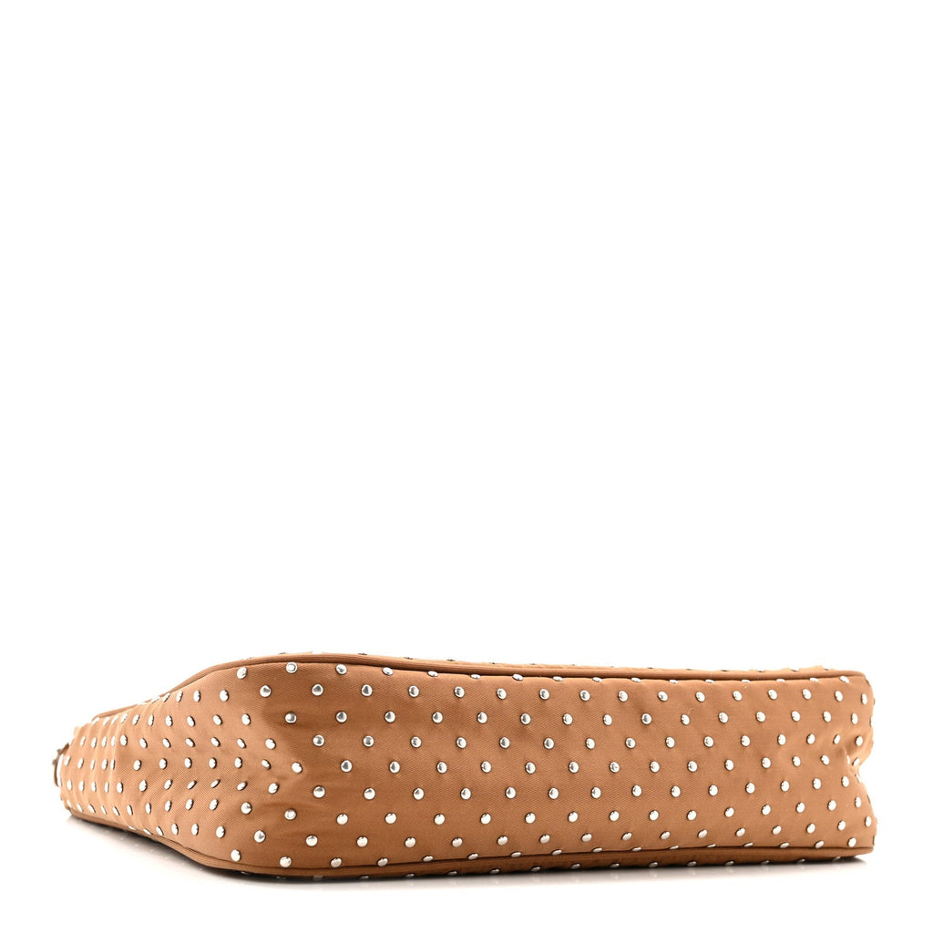 Prada Tessuto Nylon Studded Mini Re-Edition Bag Brandy