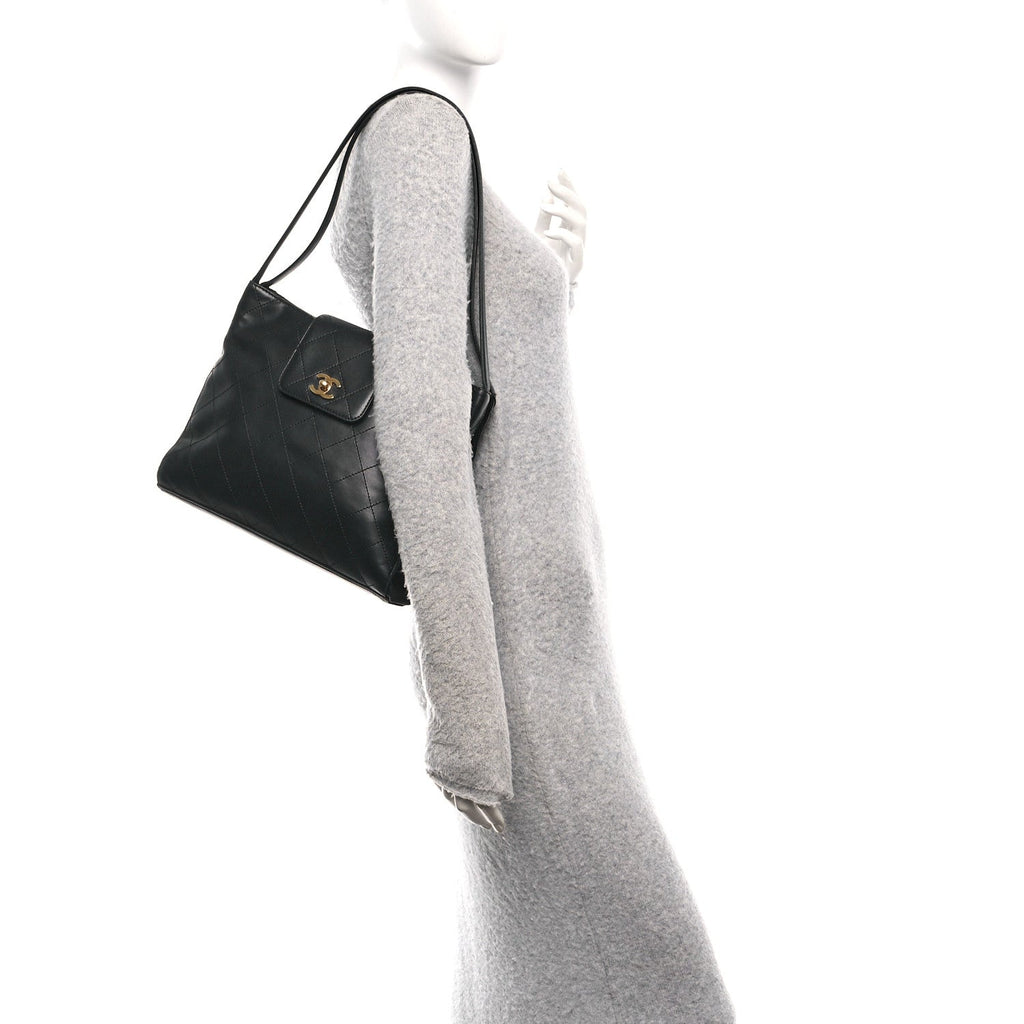Chanel Lambskin Quilted CC Flap Shoulder Bag Black