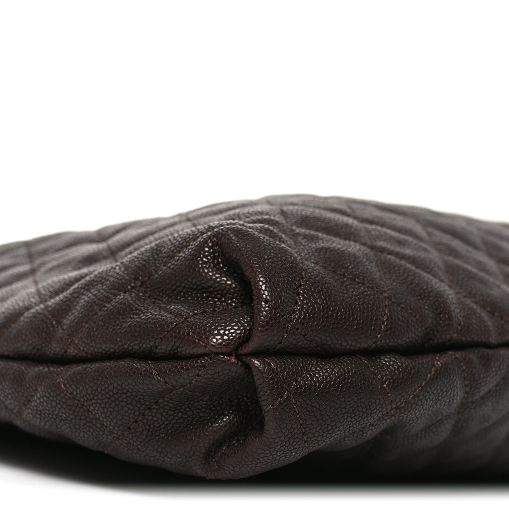 Chanel Distressed Glazed Caviar Quilted Large Elastic Tote Dark Brown