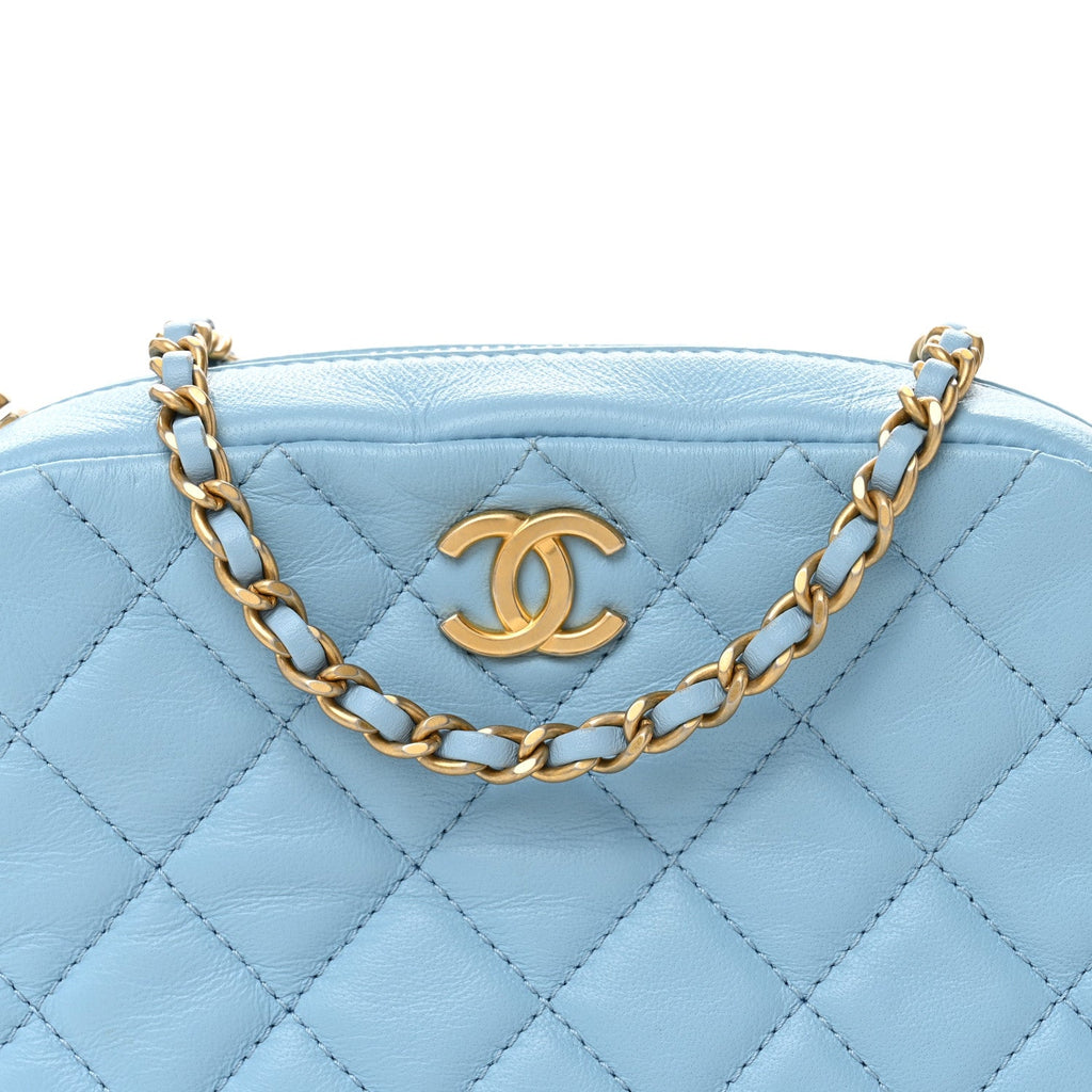 Chanel Lambskin Quilted CC Pearl Crush Camera Case Light Blue