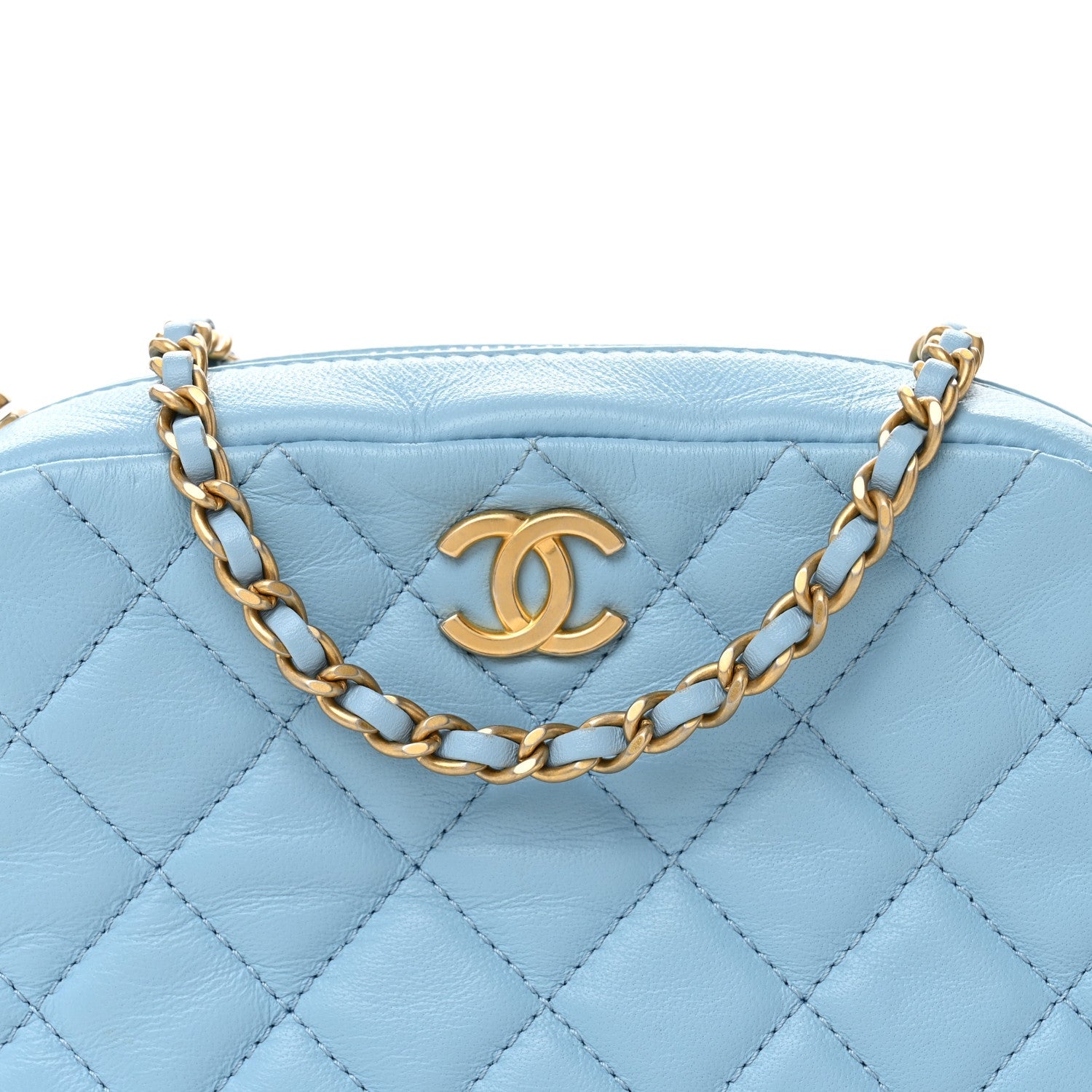 Chanel Lambskin Quilted CC Pearl Crush Camera Case Light Blue