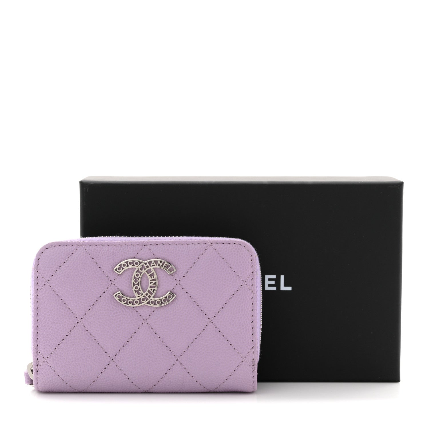 Caviar Quilted CC Logo Zip Coin Purse Purple