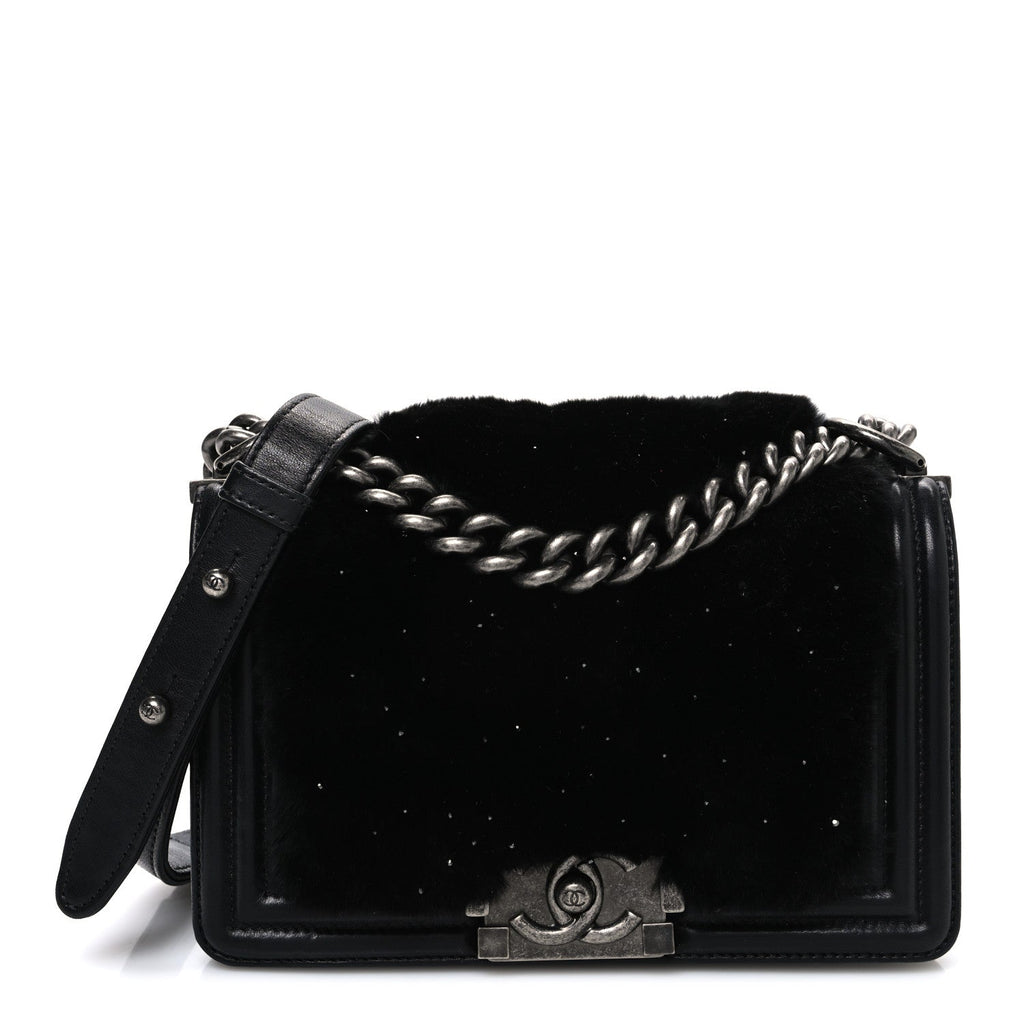 Chanel Orylag Rabbit Fur Calfskin Small Boy Flap Black