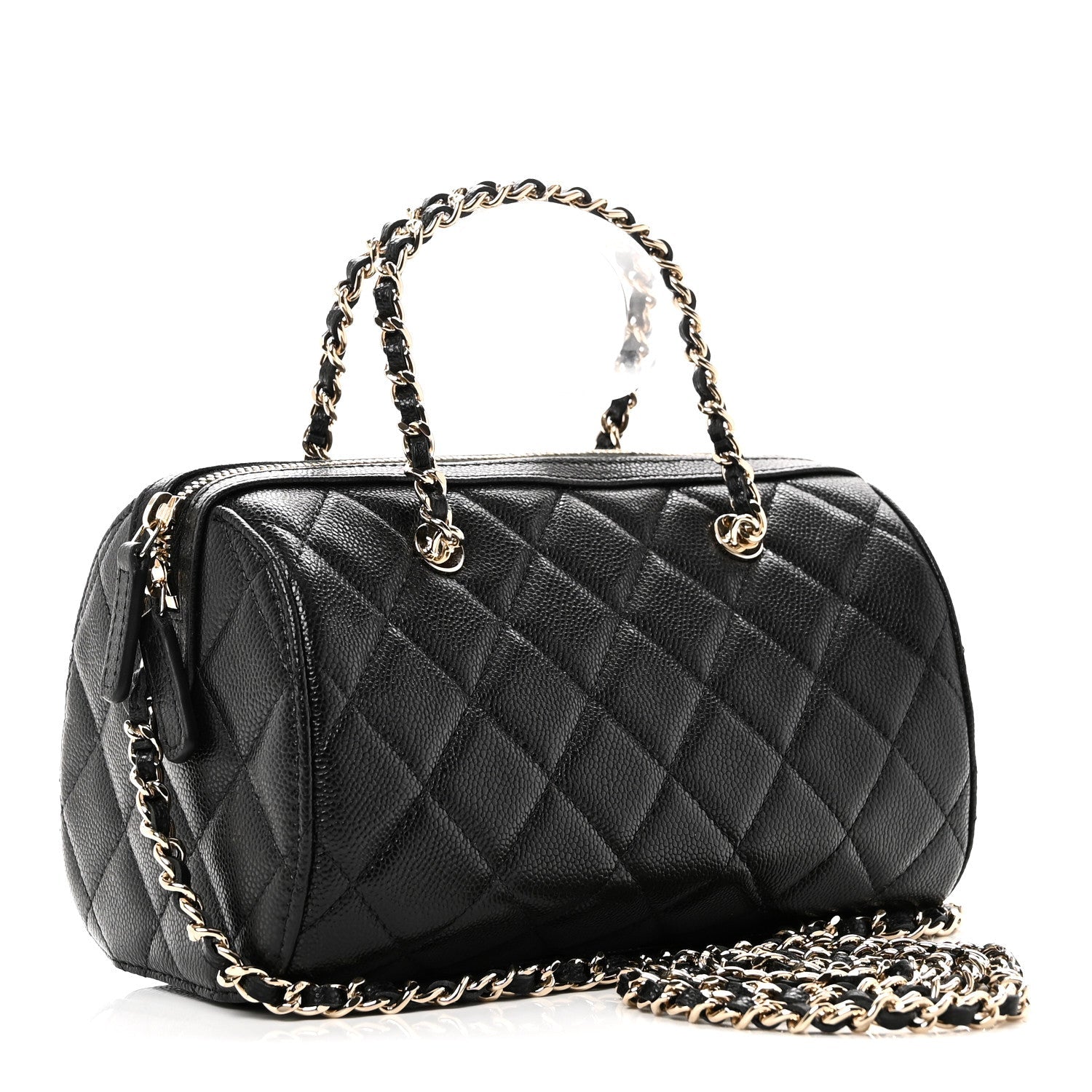 Chanel Caviar Quilted Barrel Clutch With Chain  Black