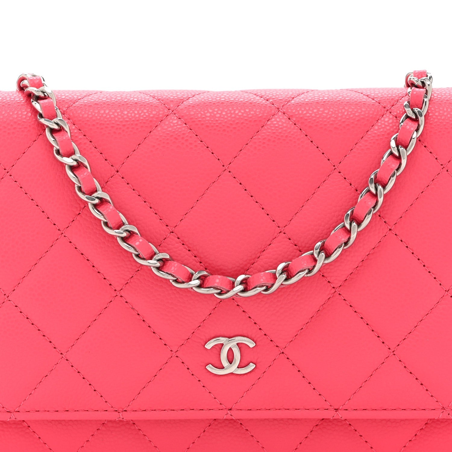 Chanel Caviar Quilted Wallet on Chain WOC Dark Pink