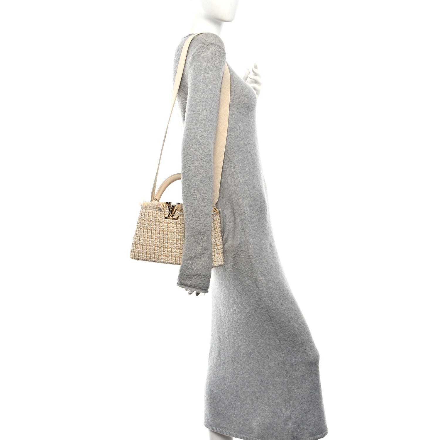 Louis Vuitton Tweed Taurillon Capucines BB Beige