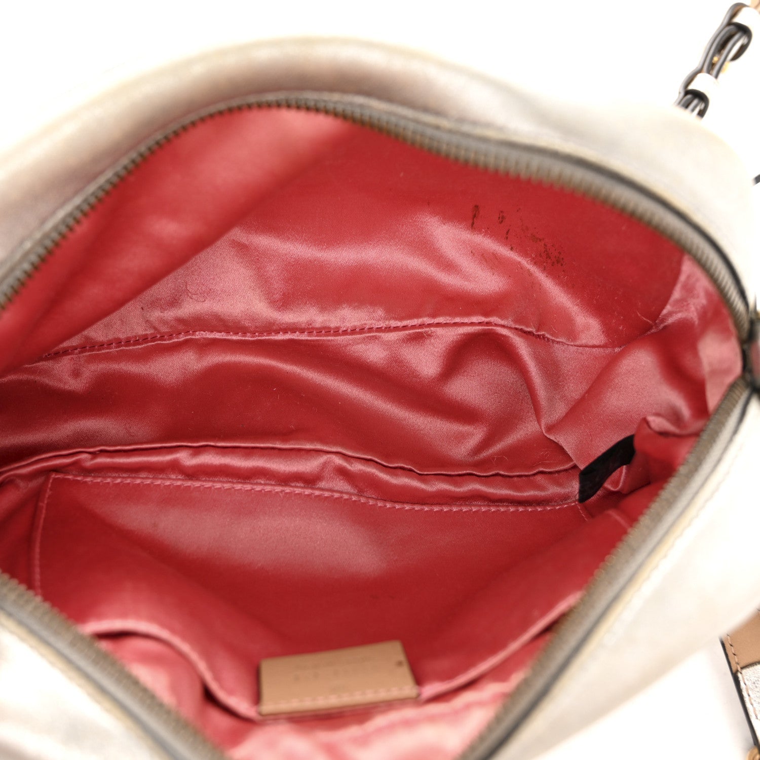 Gucci Metallic Calfskin Matelasse Studded Small Pearly GG Marmont Chain Shoulder Bag Silver