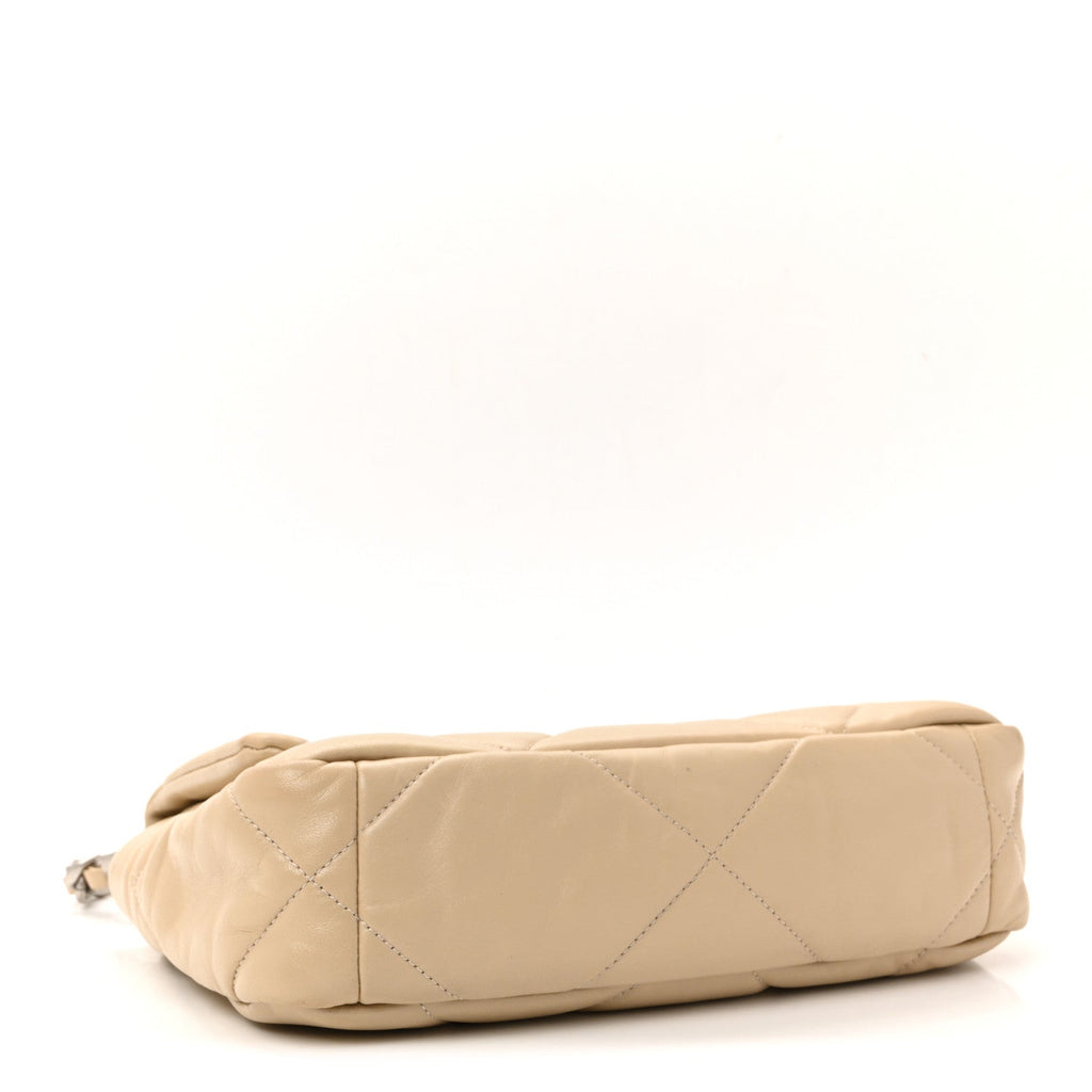 Chanel Lambskin Quilted Medium Chanel 19 Flap Beige