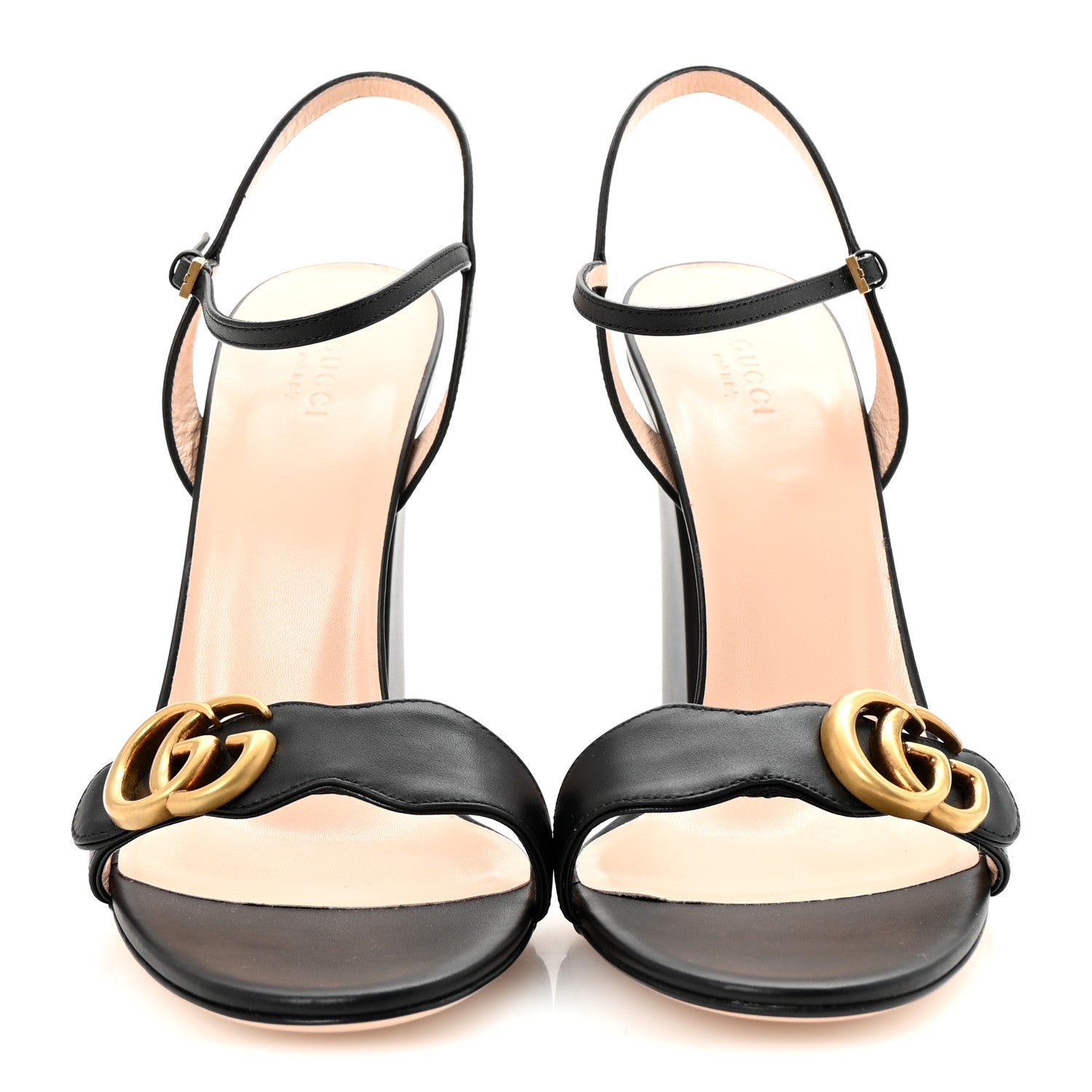 Gucci Lifford Calfskin GG Marmont Ankle Wrap 105mm Sandals 41 Black