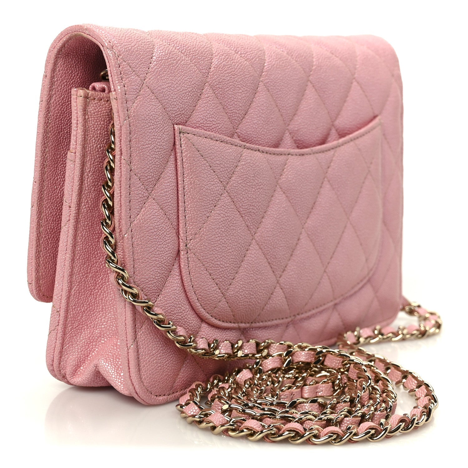 Chanel Iridescent Caviar Quilted Wallet on Chain WOC Rose Pink
