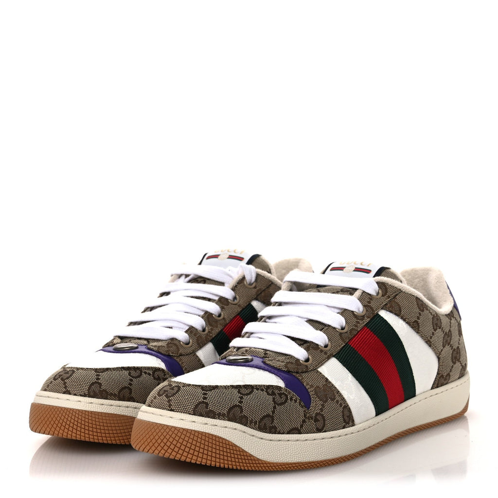 Gucci Calfskin Lame GG Monogram Web Mens Screener Sneakers 10