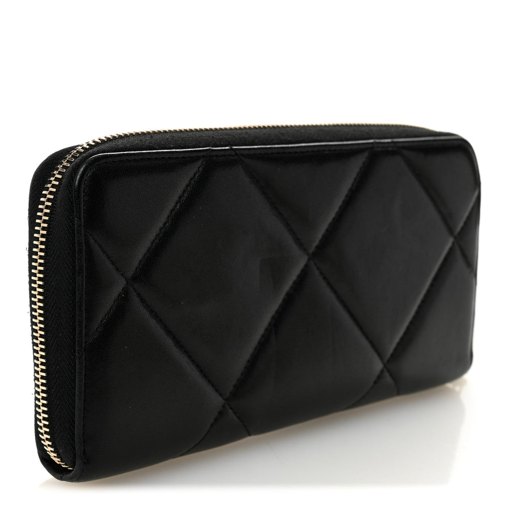 Lambskin Quilted 19 Long Zipped Around Wallet Black
