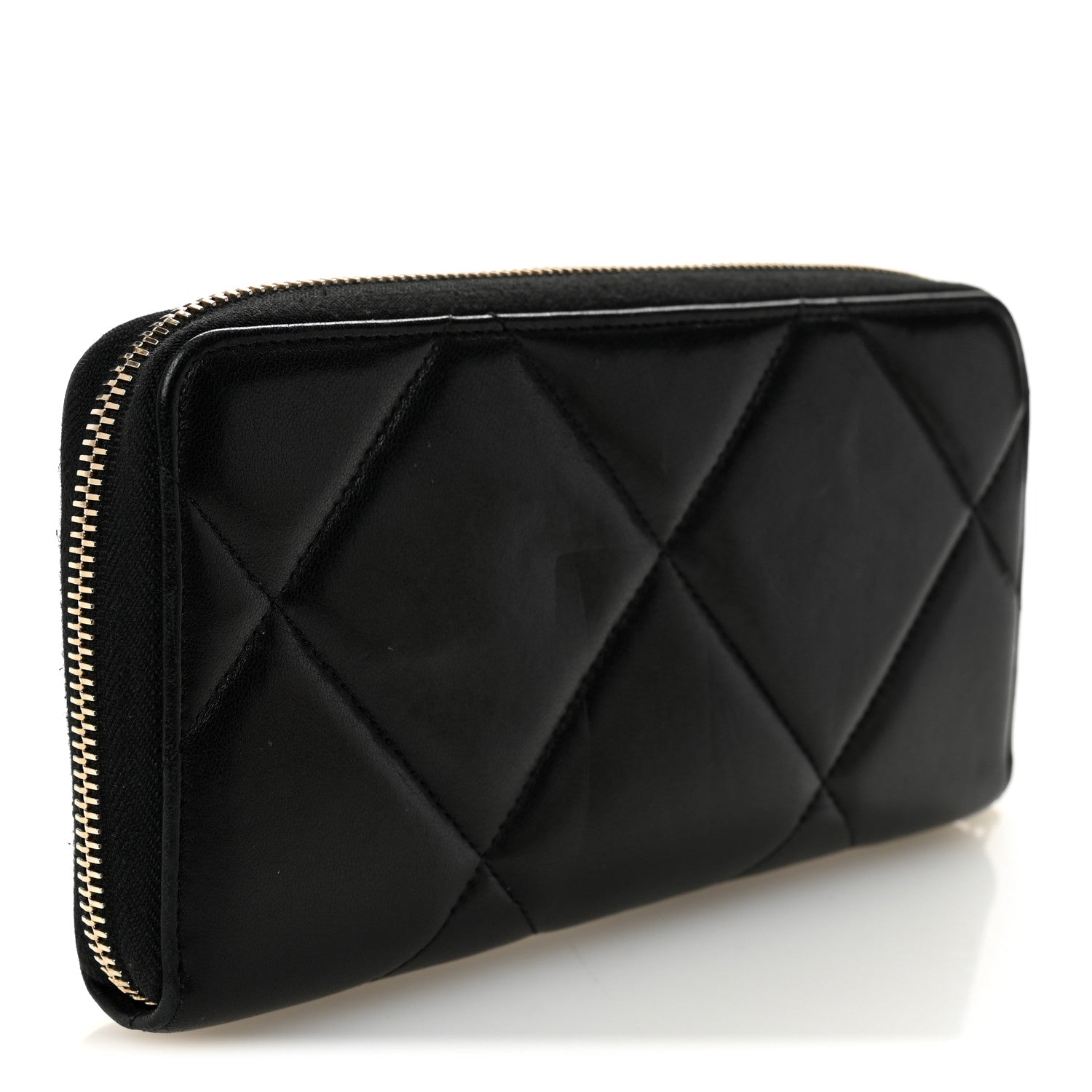 Lambskin Quilted 19 Long Zipped Around Wallet Black