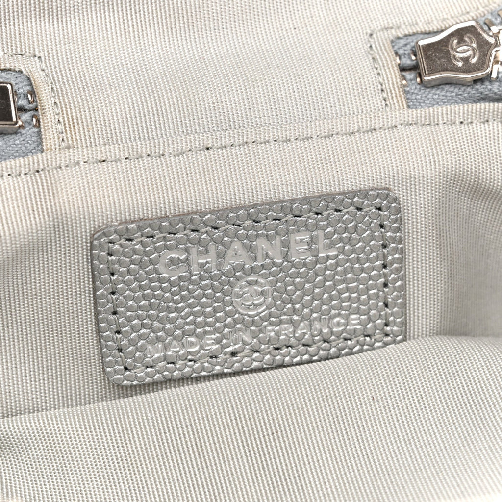 Chanel Metallic Caviar Quilted Mini Top Handle Vanity With Chain Silver