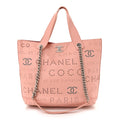 Chanel Calfskin Tweed Small Logo Eyelets Shopping Tote Pink