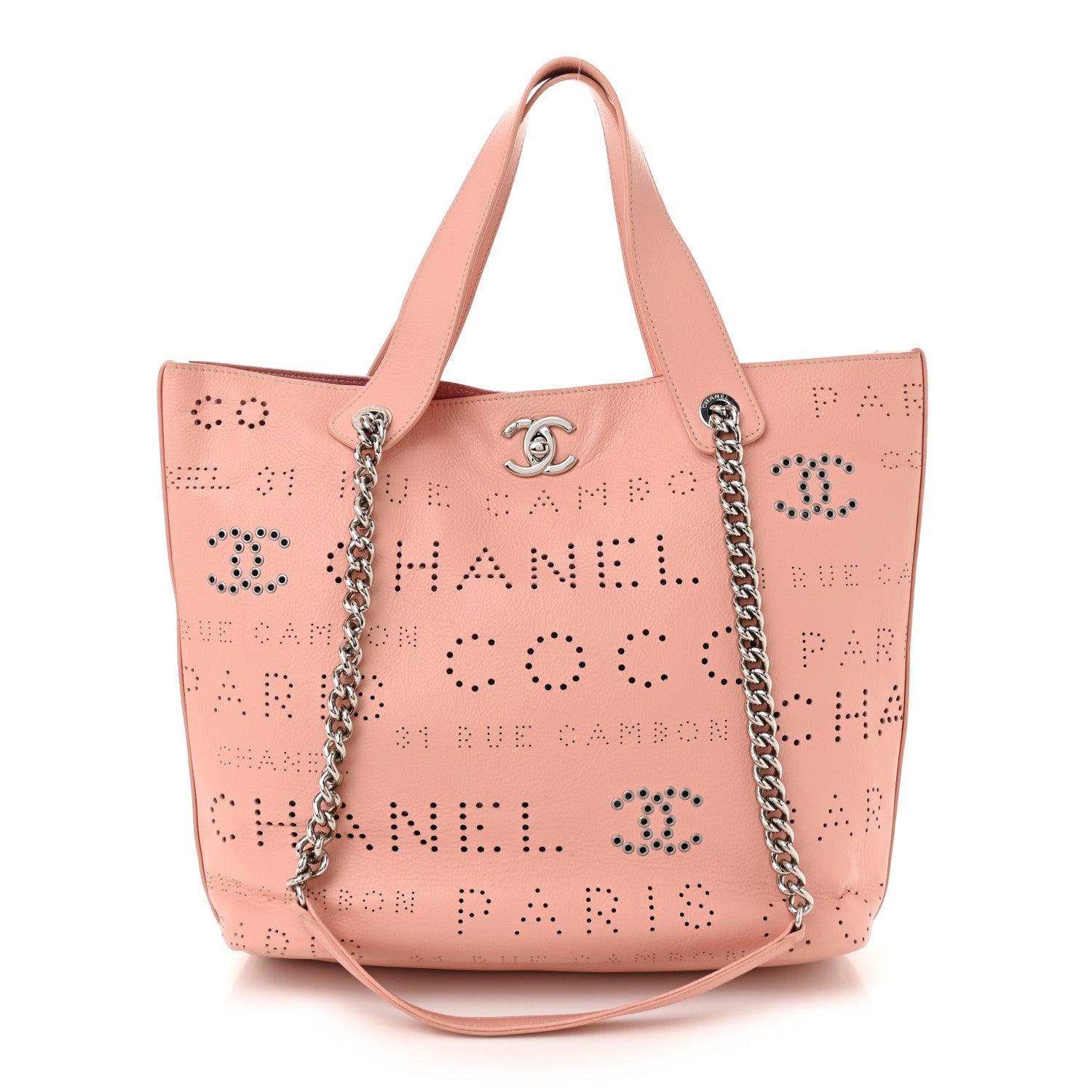 Chanel Calfskin Tweed Small Logo Eyelets Shopping Tote Pink