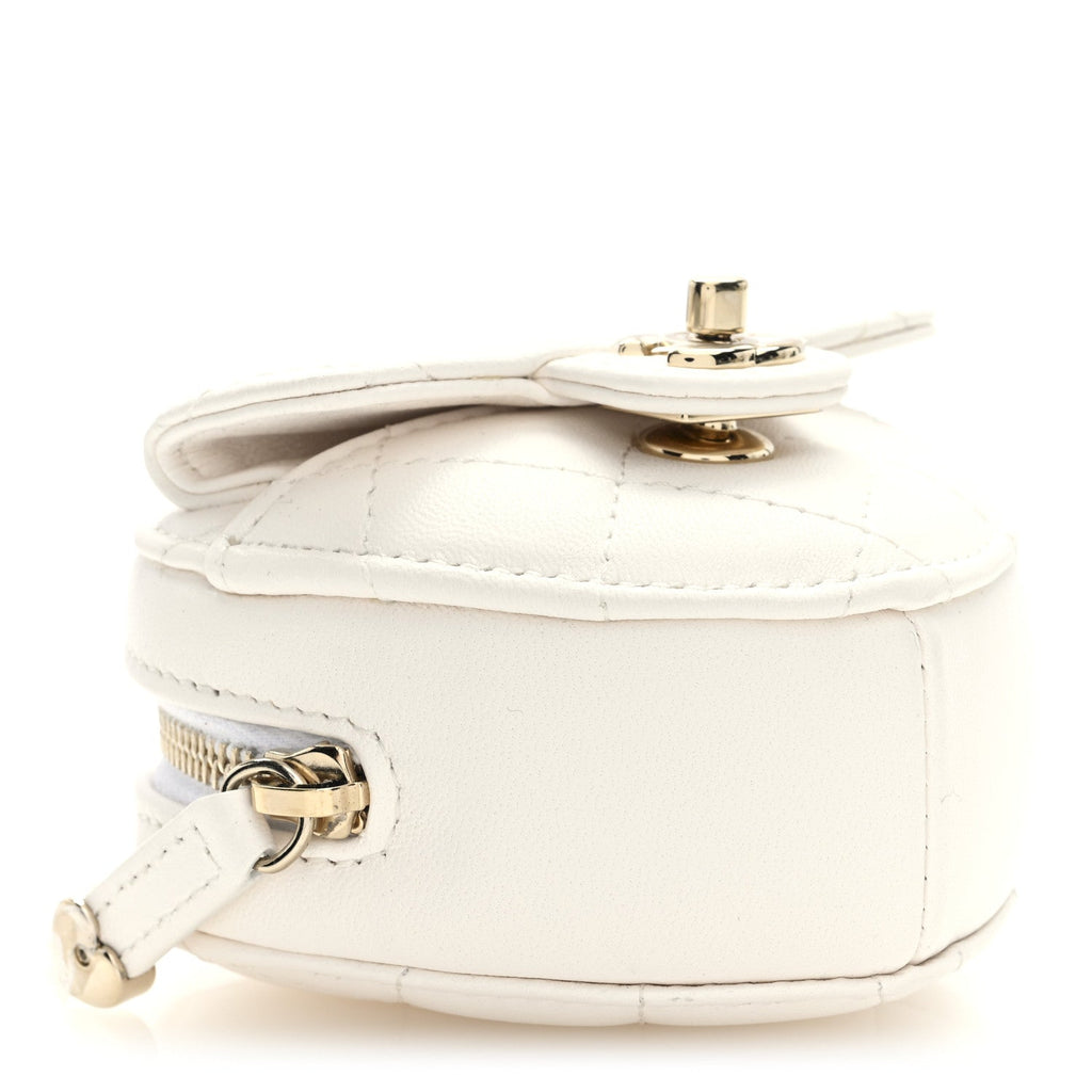 Lambskin Quilted CC Mini In Love Heart Bag Charm White