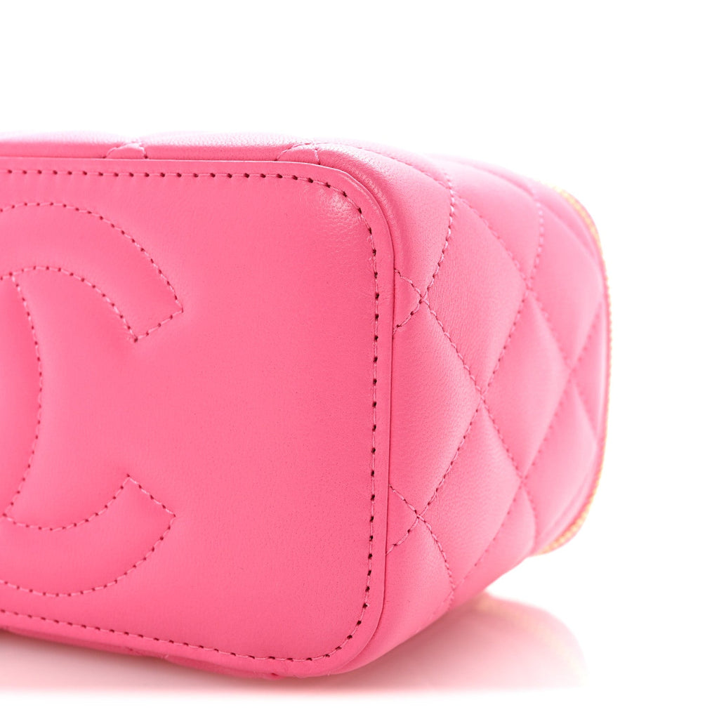 Chanel Lambskin Enamel Quilted Small Coco Hearts Vanity Case With Chain Pink
