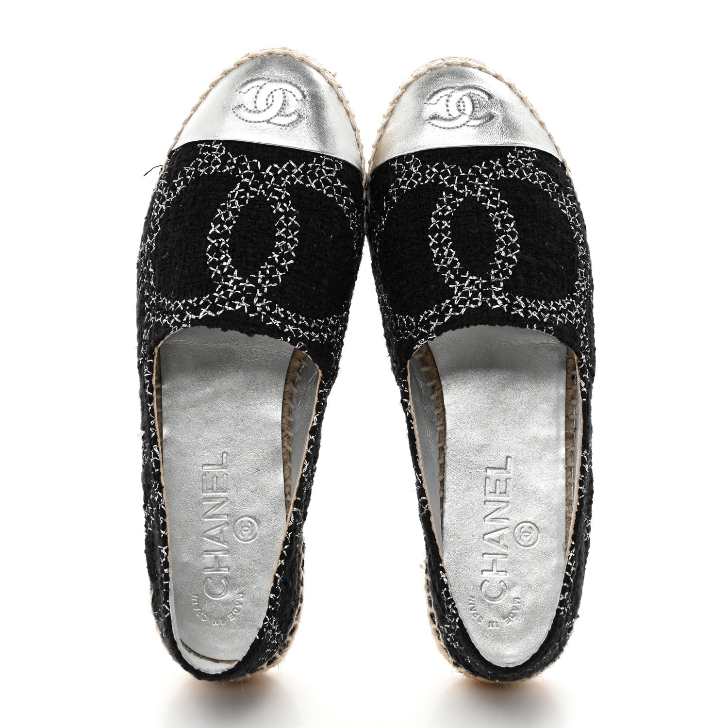 Metallic Tweed Lambskin CC Espadrilles 36 Black Silver