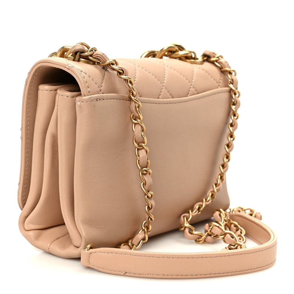 Chanel Calfskin Quilted Pearl Jewel Chain Flap Beige