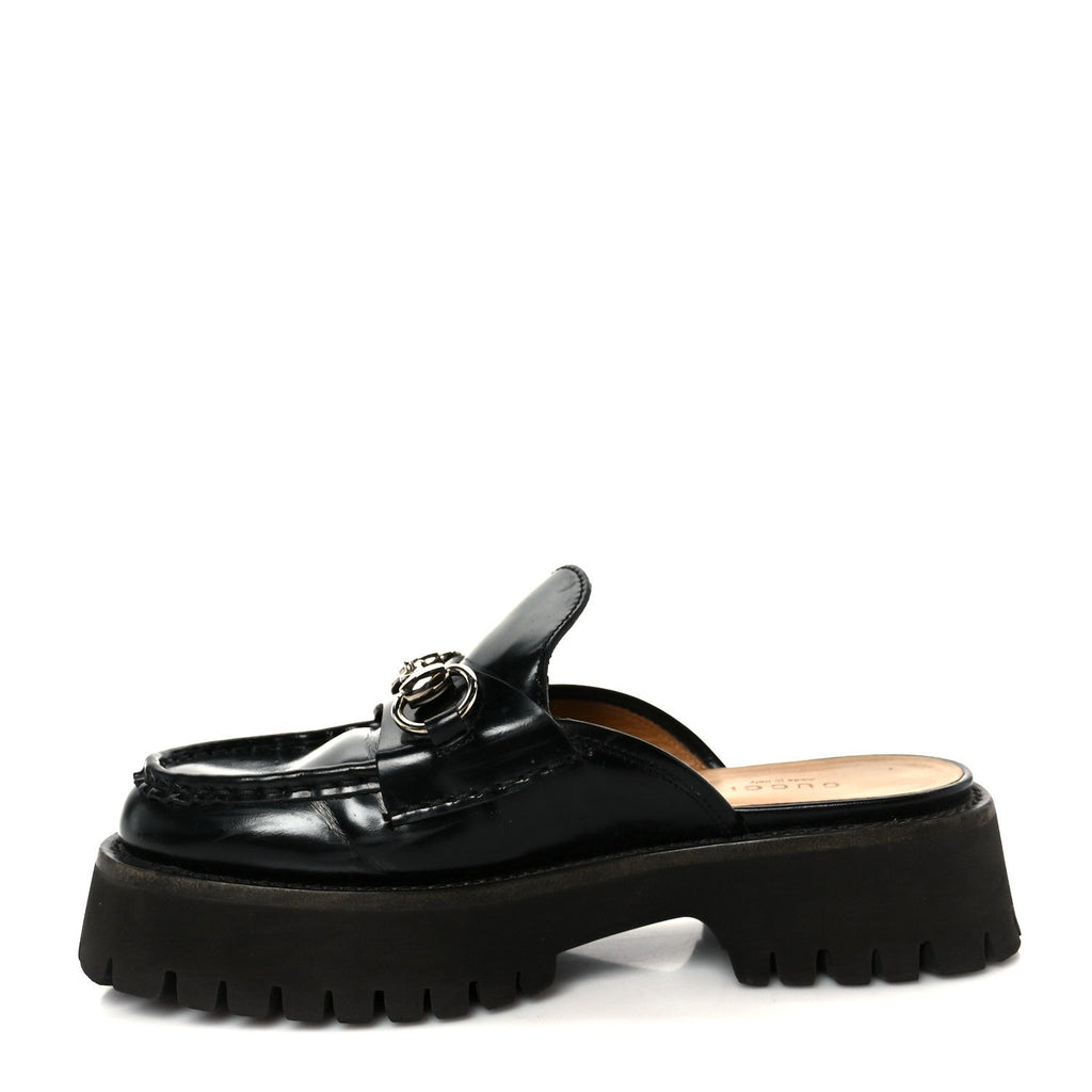 Gucci Magnum Calfskin Womens Horsebit Platform Mules 35.5 Black