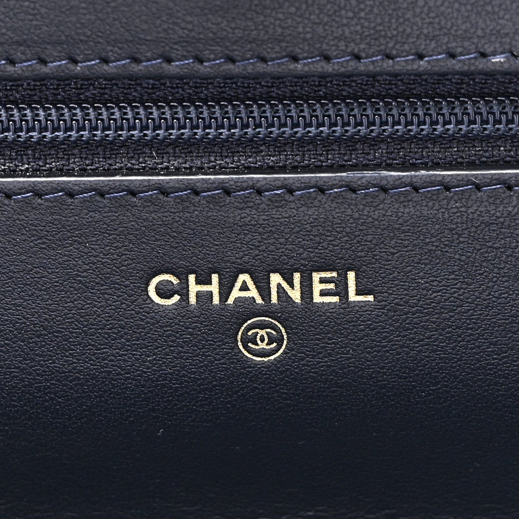 Chanel Lambskin Quilted Wallet On Chain WOC Navy