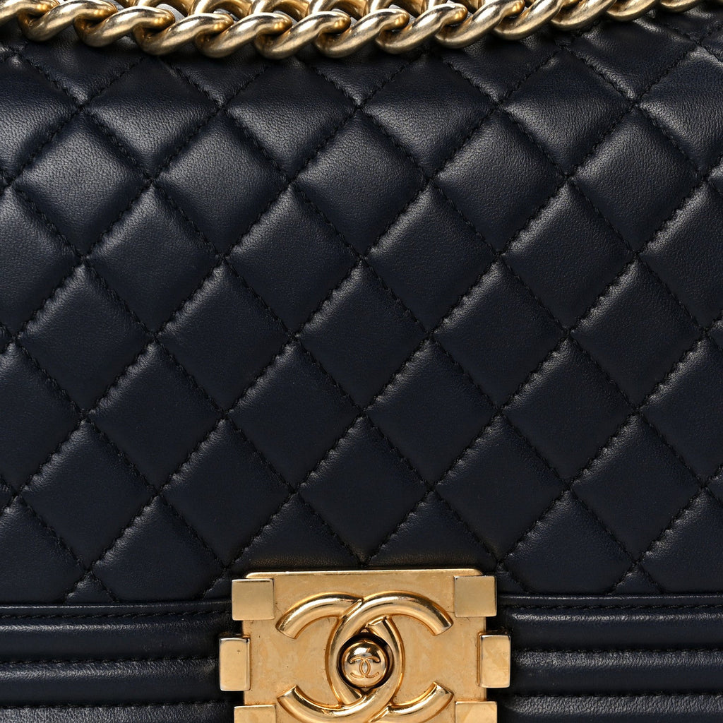 Chanel Lambskin Quilted Medium Boy Flap Dark Navy