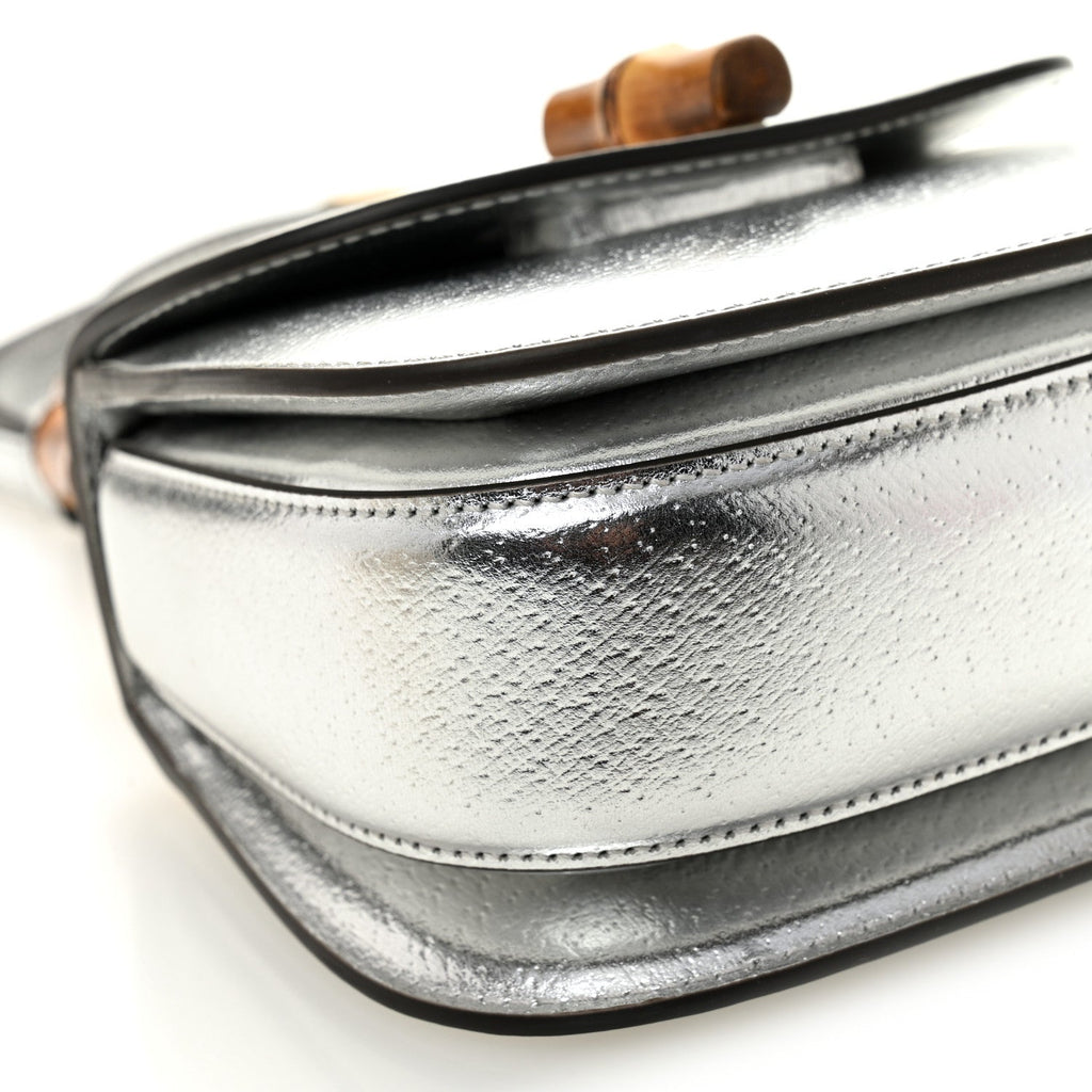 Gucci Boarded Dyana Lux Calfskin Mini Bamboo 1947 Top Handle Bag Silver