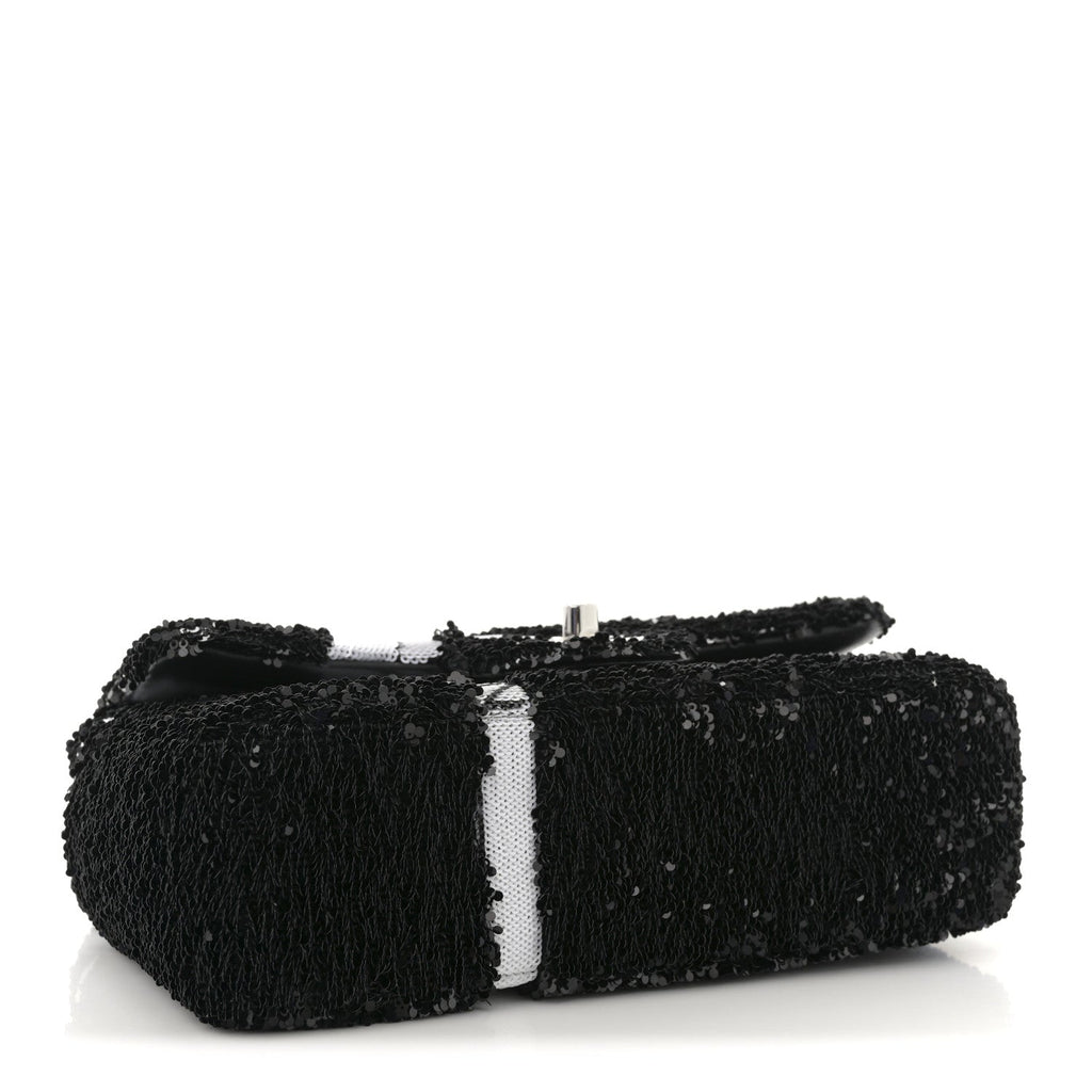 Chanel Sequin Ribbon Mini Rectangular Flap Black White