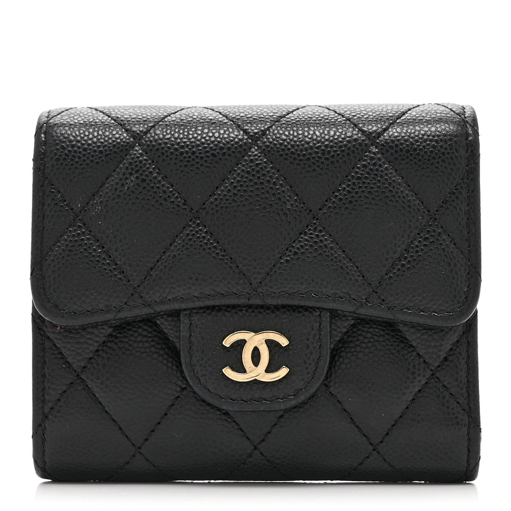 Caviar Quilted Compact Flap Wallet Black