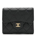 Caviar Quilted Compact Flap Wallet Black