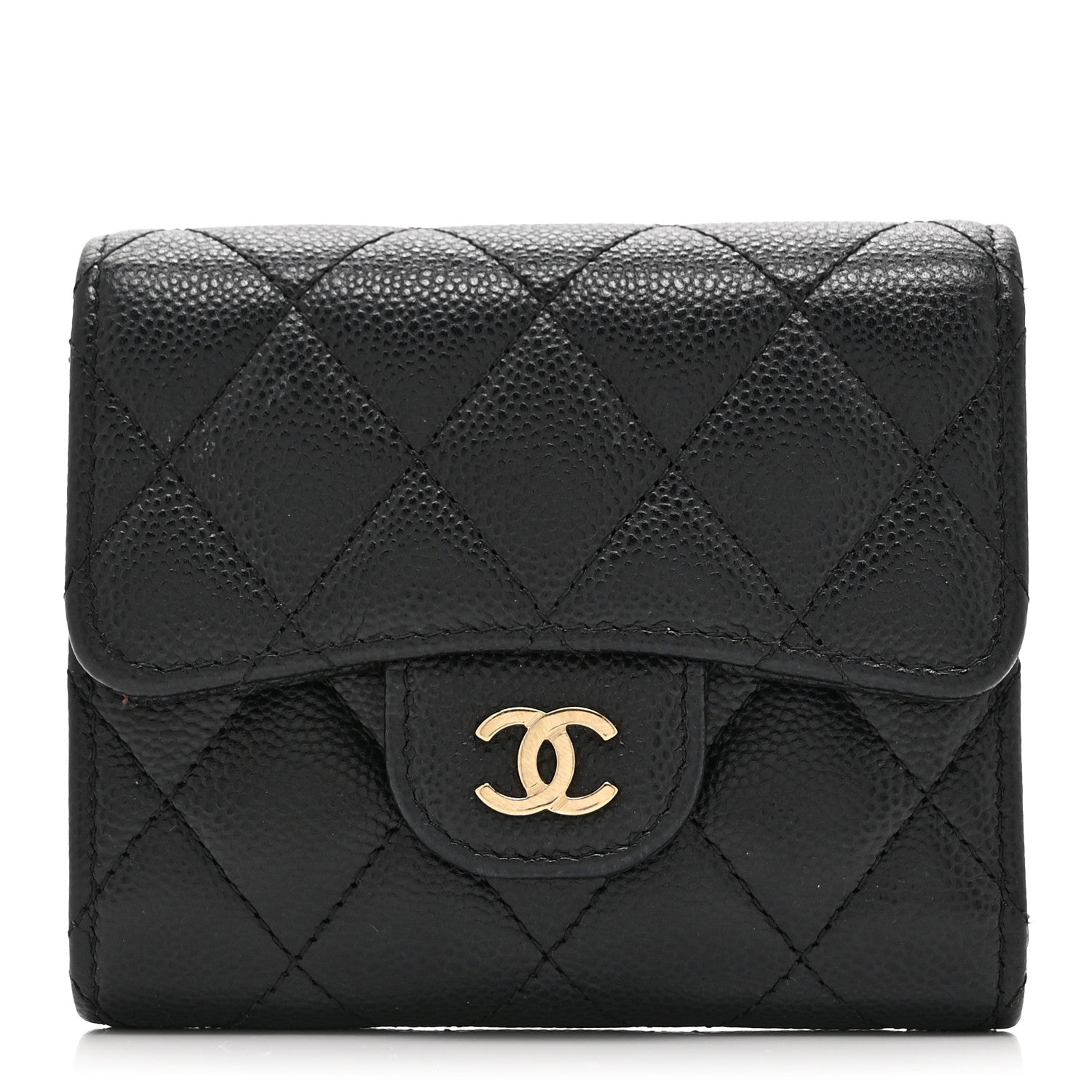 Caviar Quilted Compact Flap Wallet Black