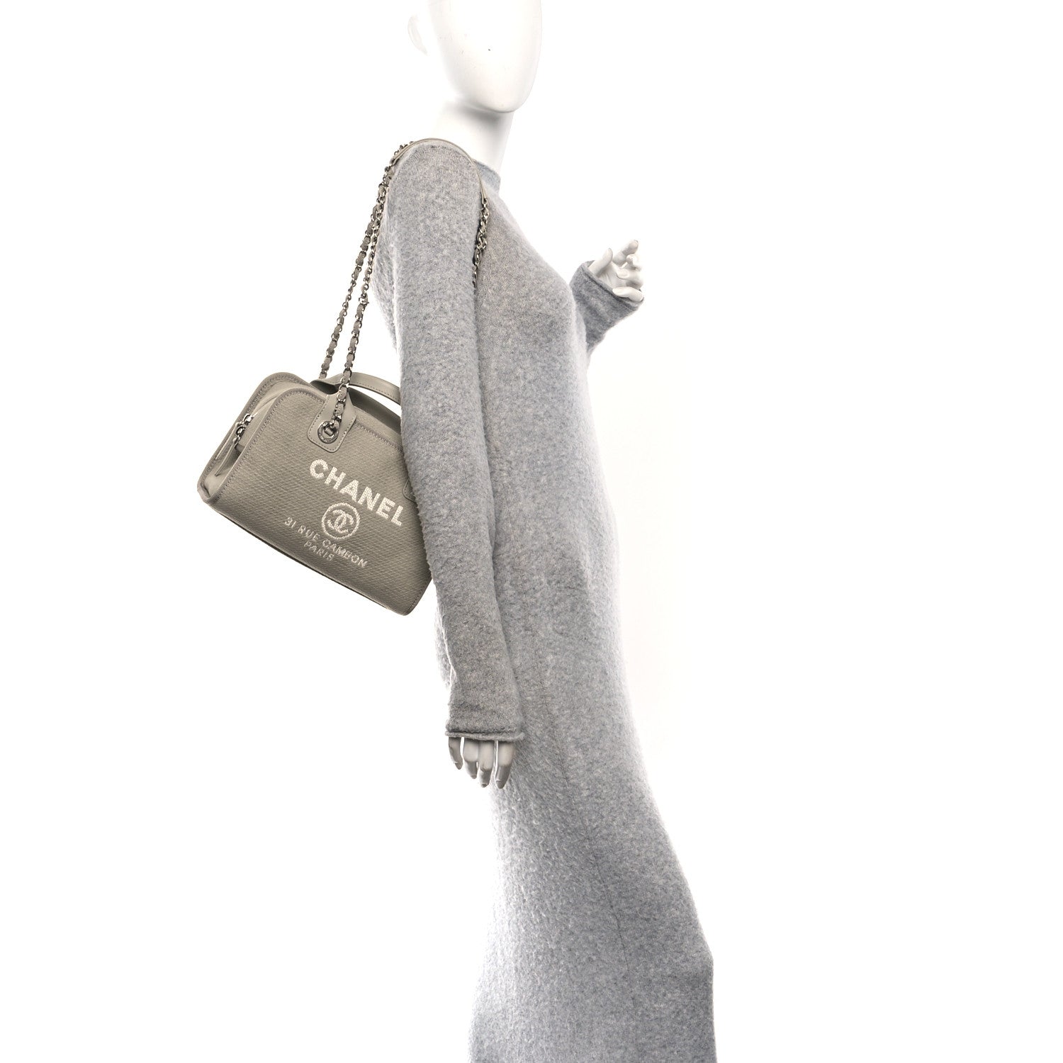 Chanel Canvas Deauville Small Bowling Bag Grey