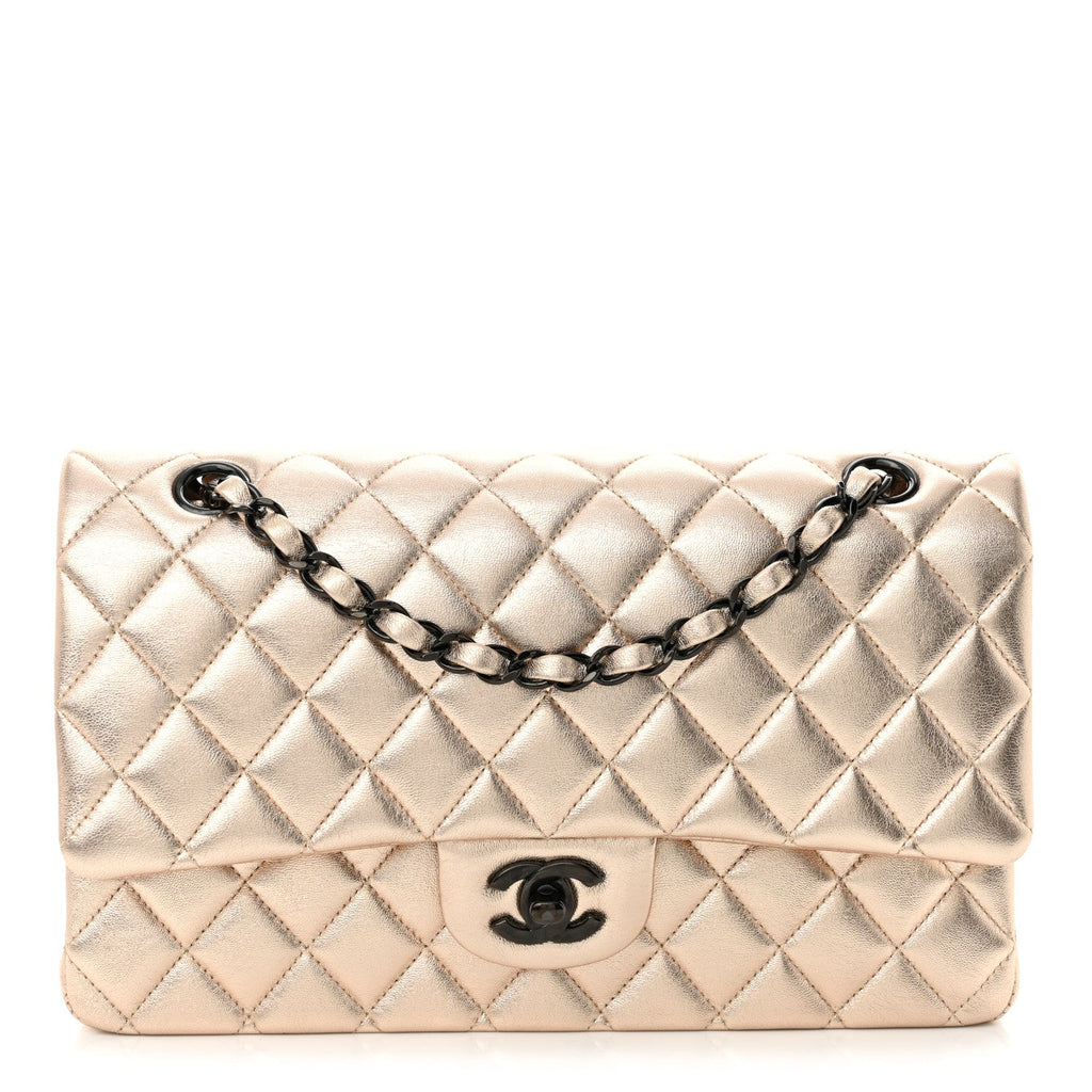 Chanel Metallic Lambskin Quilted Medium Double Flap Gold Black