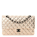 Chanel Metallic Lambskin Quilted Medium Double Flap Gold Black