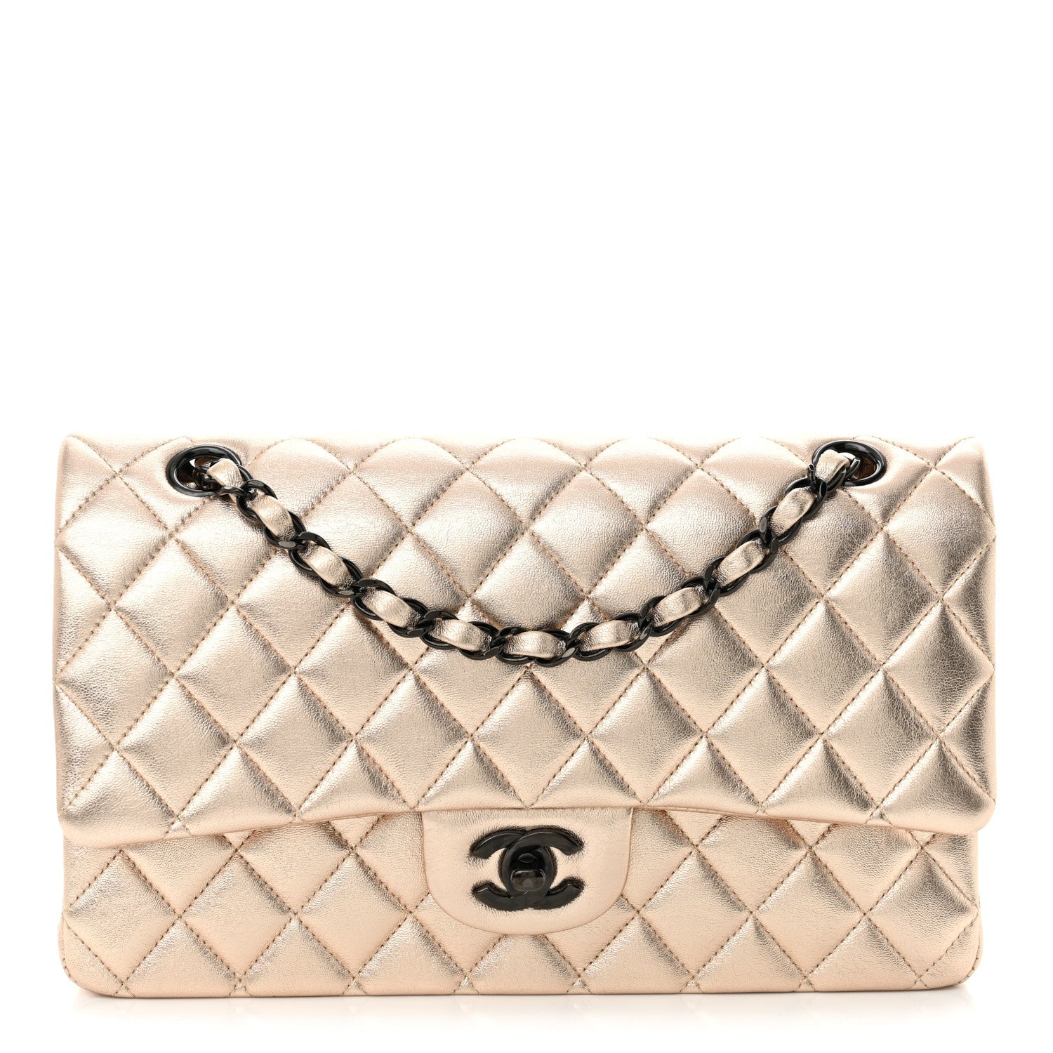 Chanel Metallic Lambskin Quilted Medium Double Flap Gold Black