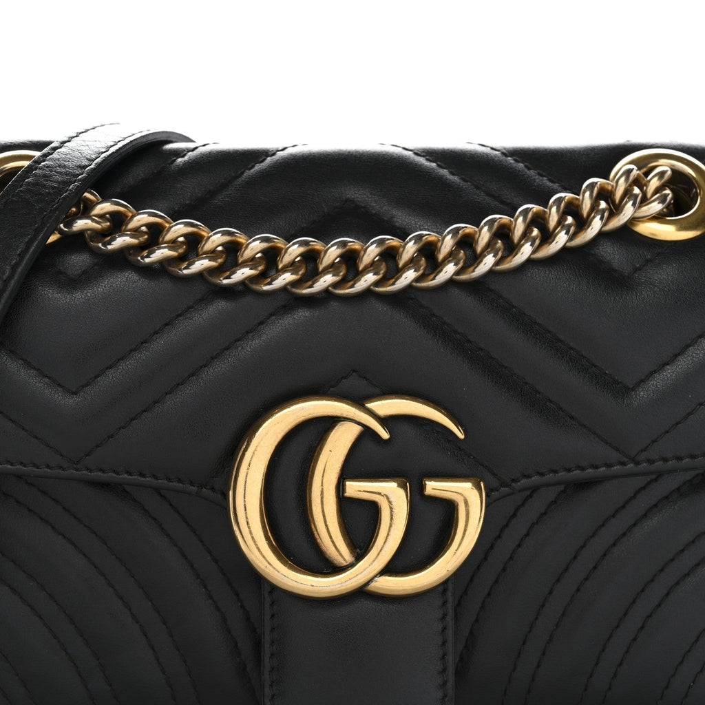 Gucci Calfskin Matelasse Mini GG Marmont Shoulder Bag Black