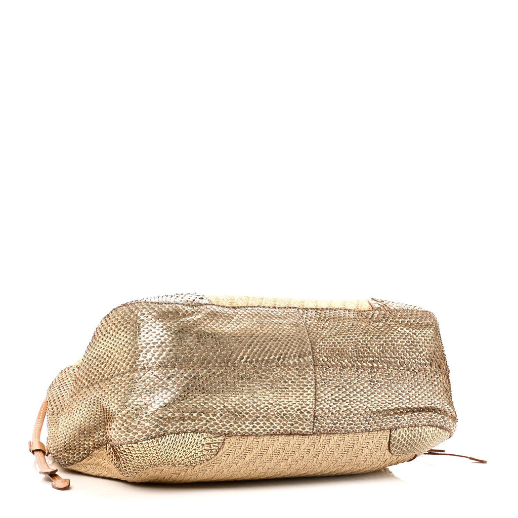 Prada Jute Snakeskin Tote Oro