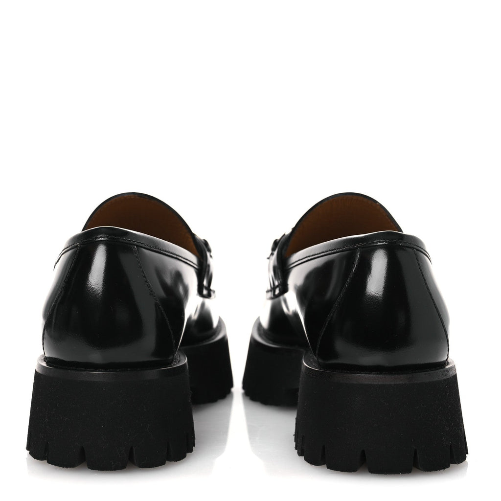 Gucci Cordovan Lux Womens Horsebit 45mm Platform Loafers 37.5 Black