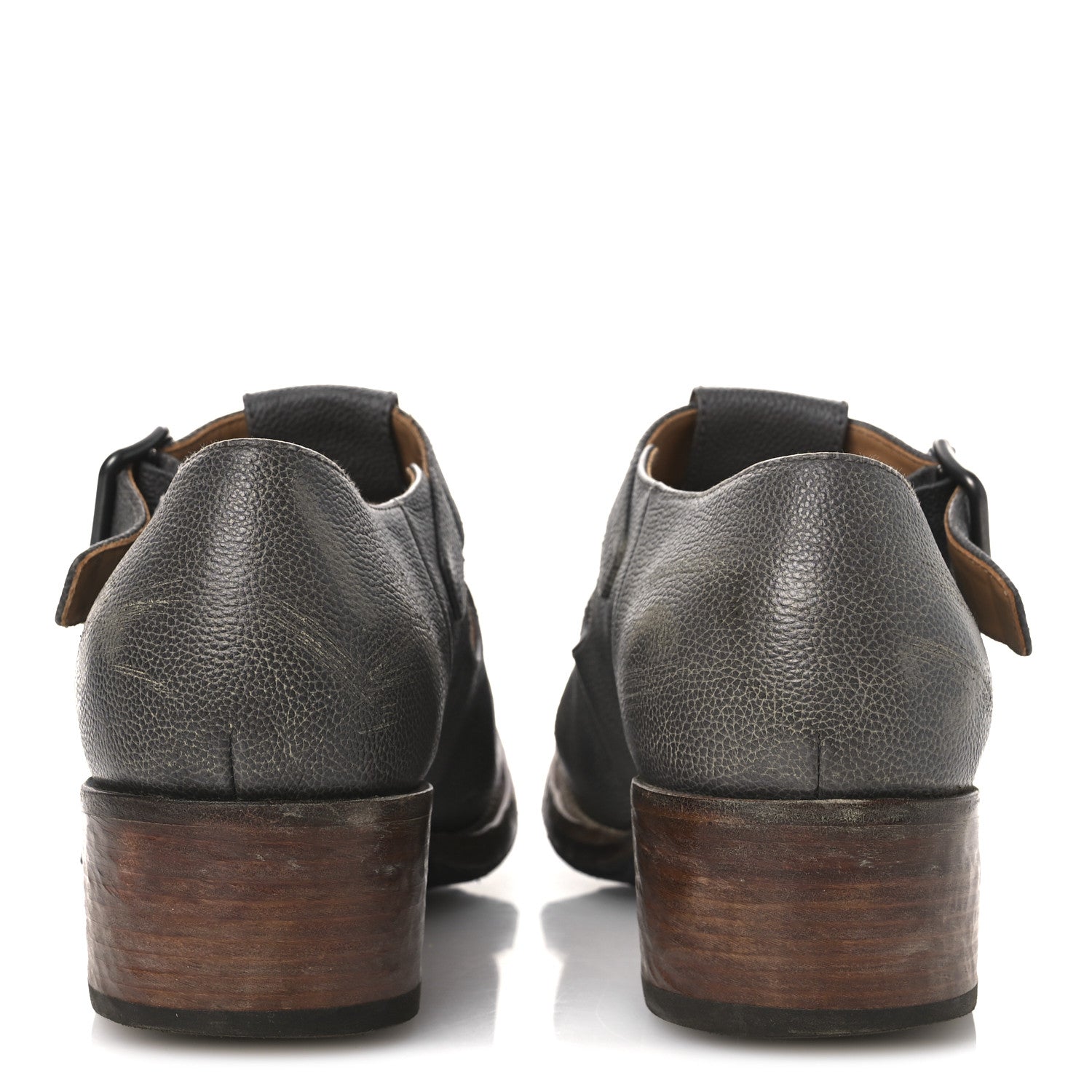 Prada Antique Calfskin Mens Buckle Loafers 9.5 Mercurio