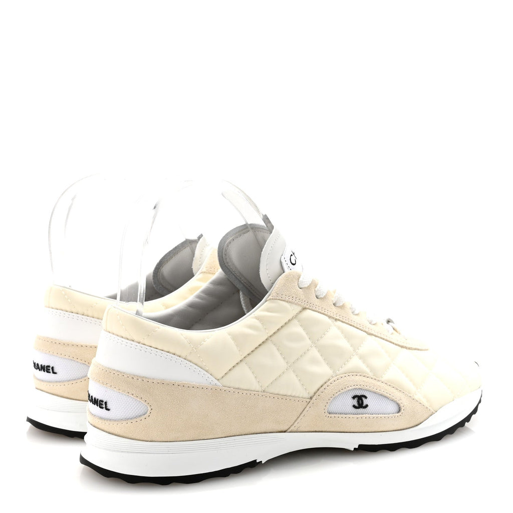 Nylon Suede Quilted Womens Sneakers 38.5 White