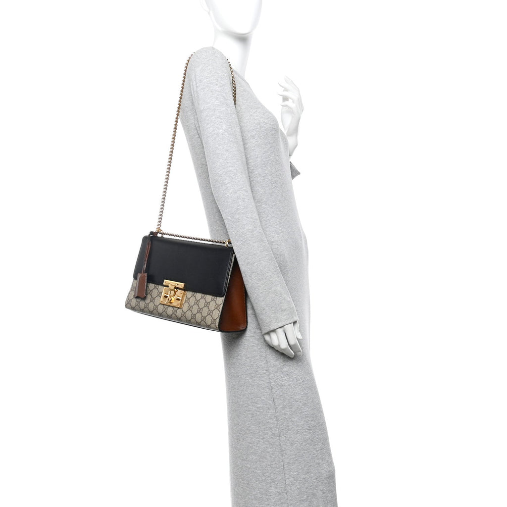 Gucci GG Supreme Monogram Calfskin Medium Padlock Shoulder Bag Beige Black Cuir