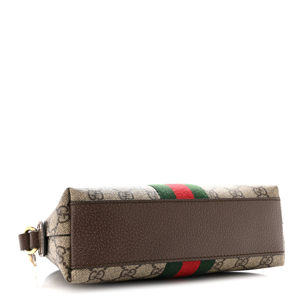 Gucci GG Supreme Monogram Textured Dollar Calfskin Web Small Ophidia Dome Shoulder Bag Beige Ebony New Acero