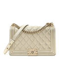 Chanel Lambskin Perforated Quilted New Medium Boy Flap Gold