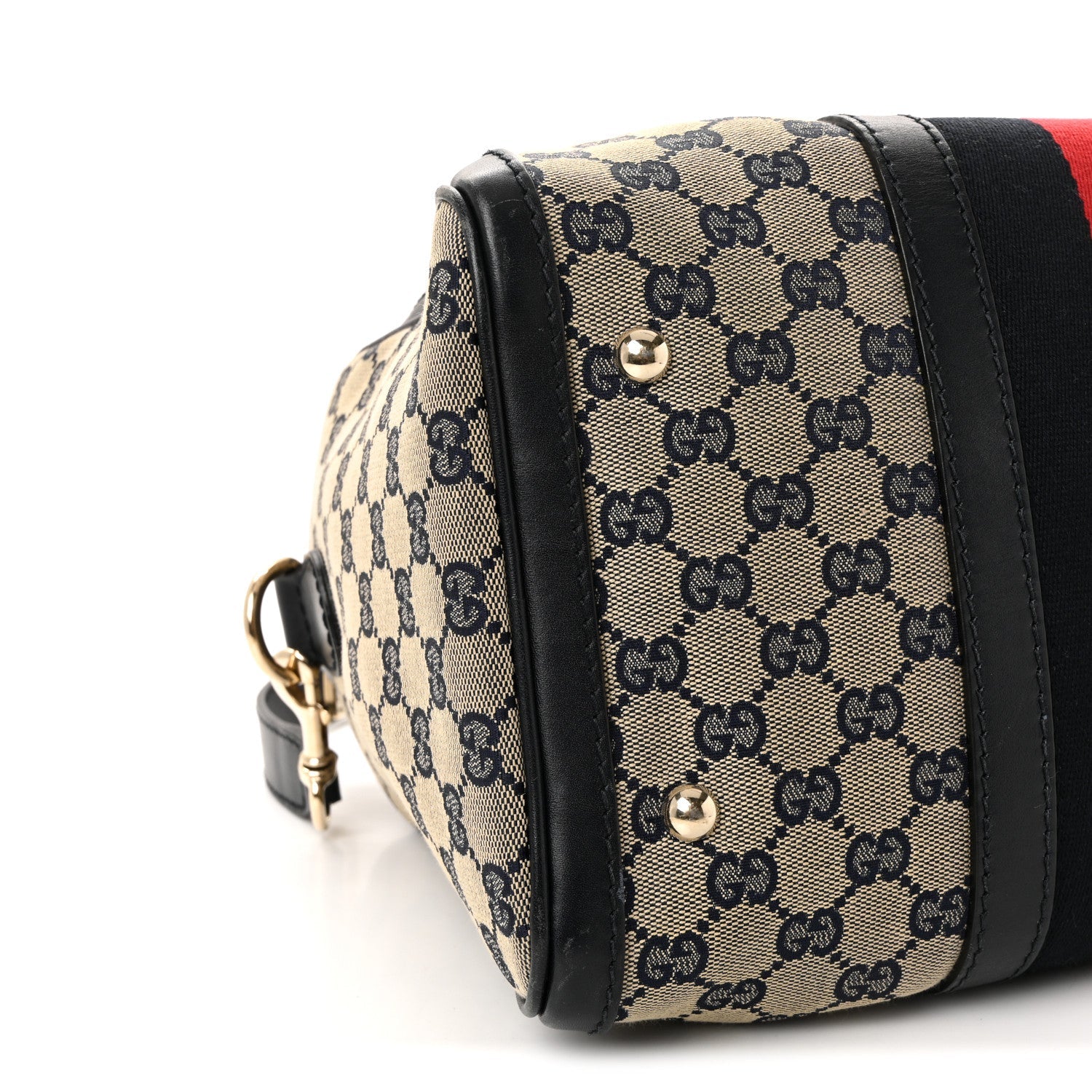 Gucci Monogram Selleria Calfskin Vintage Web Medium Boston Beige Blue
