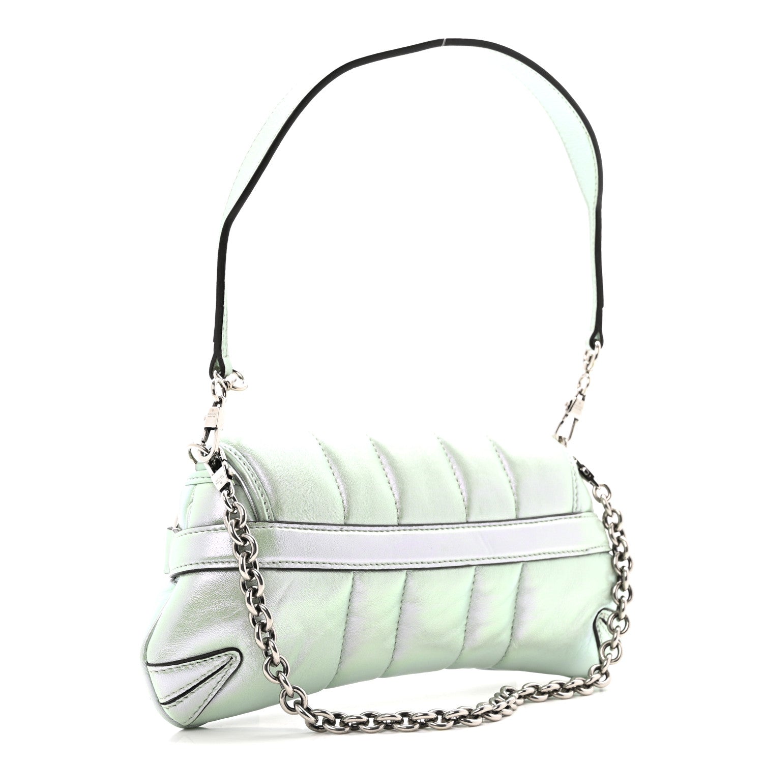 Gucci Iridescent Nappa Vertical Matelasse Small Maxi Horsebit Chain Shoulder Bag Iridescent Salvy Green